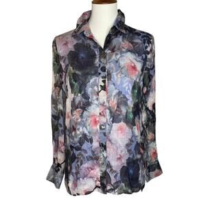 Badgley Mischka Purple Gold Pinstripe Silk Blouse (2)